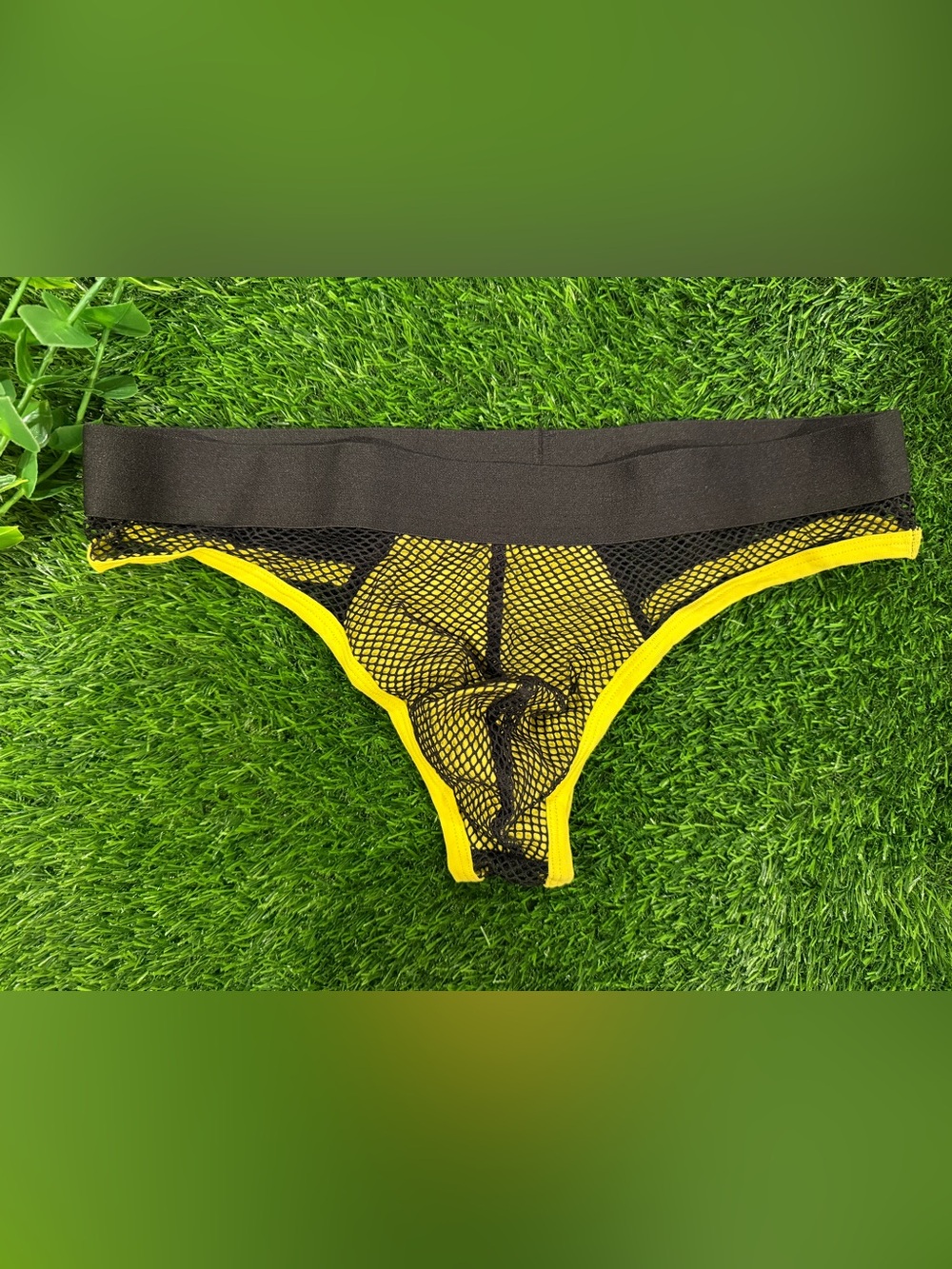 🩲 NEW! Black and Yellow Mesh Thong Brief Underwear